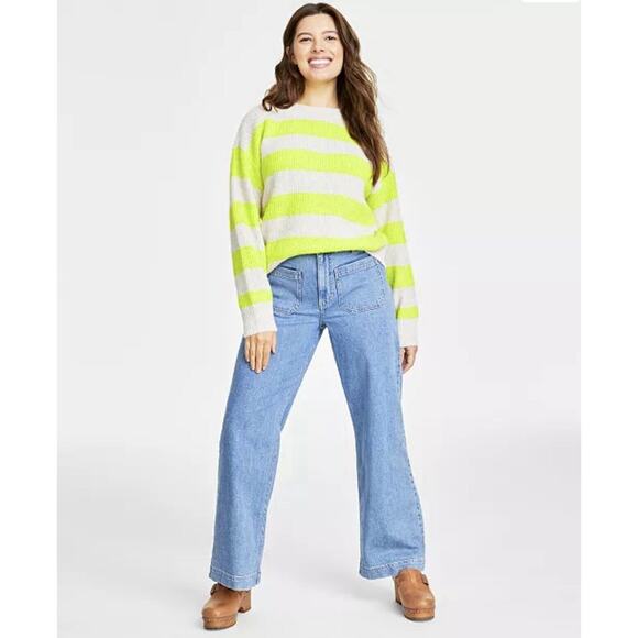 On 34th Women's Yellow Combo Shaker Crewneck Long-Sleeve Sweater Plus Size 0X - Picture 3 of 7